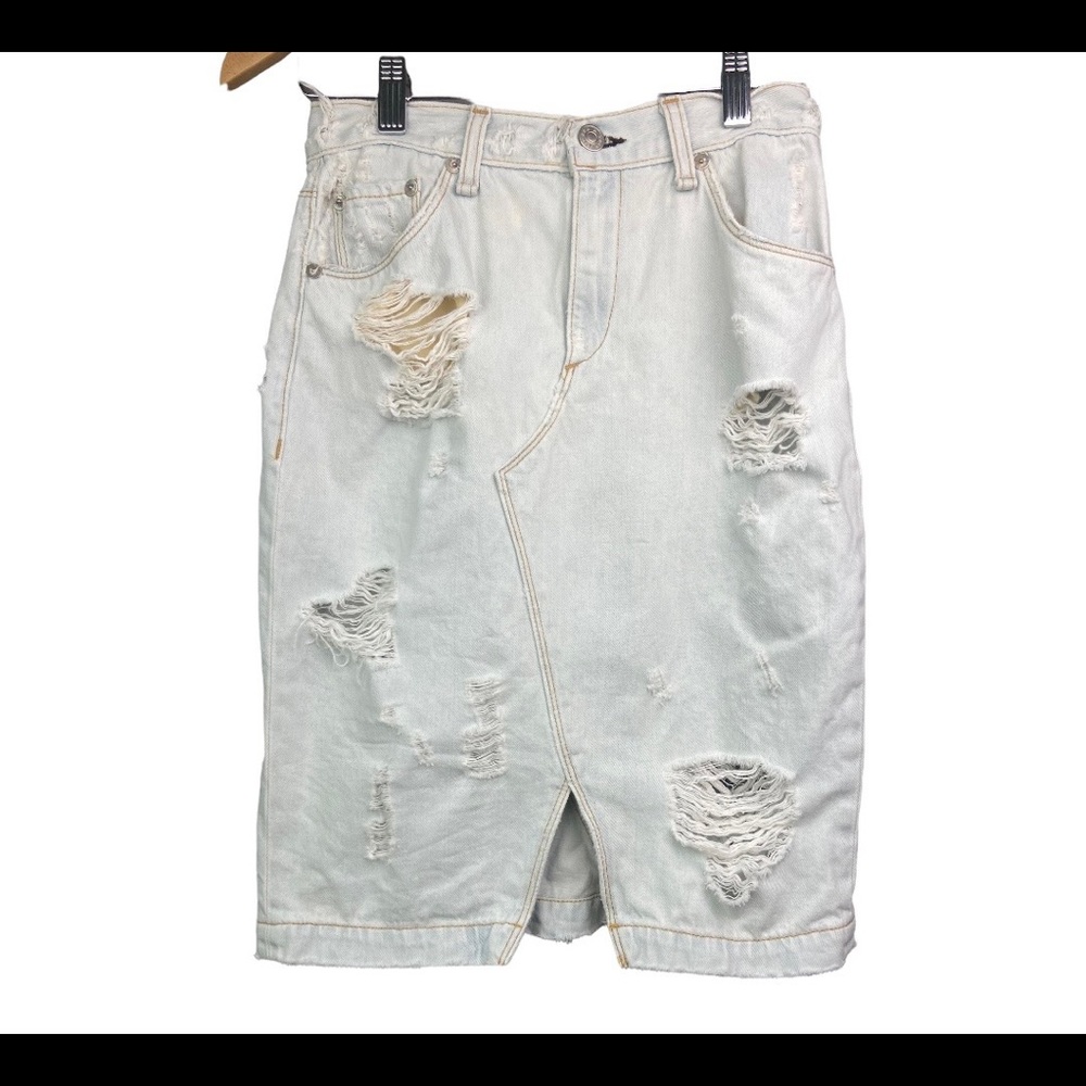 NWT Rag & Bone Light Denim Skirt Norte Distressed Shredded Size 24 Y2K - Picture 2 of 9
